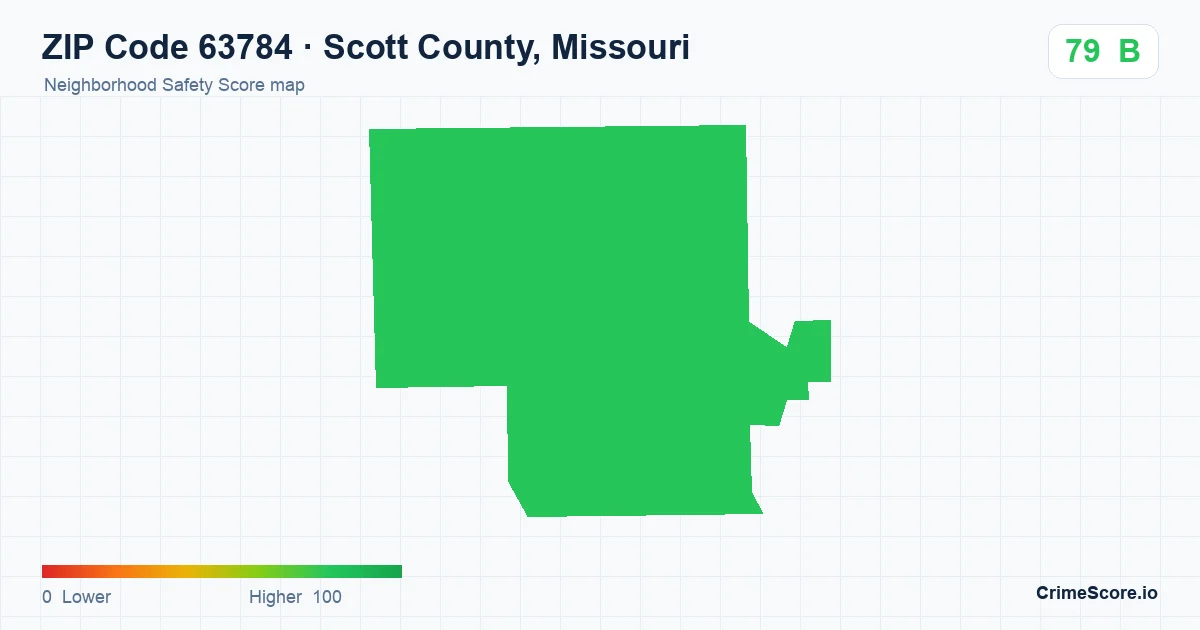 ZIP Code 63784 in Scott County, Missouri neighborhood Safety Score map