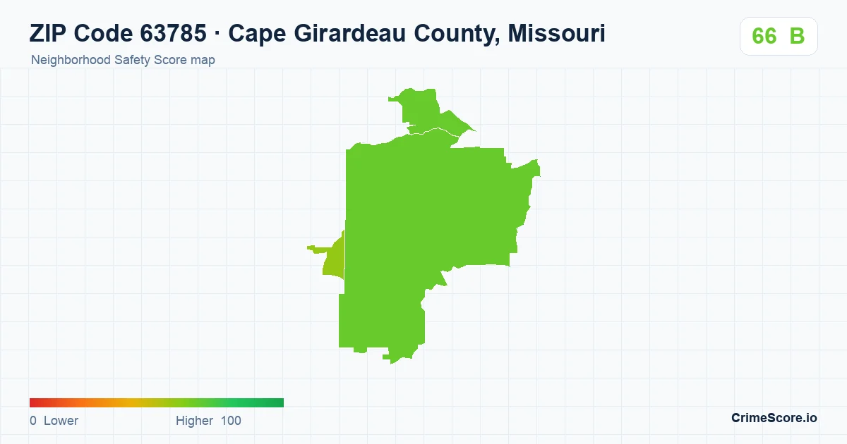 ZIP Code 63785 in Cape Girardeau County, Missouri neighborhood Safety Score map