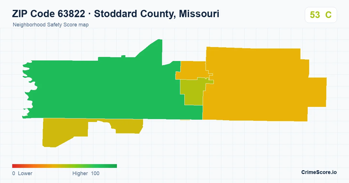 ZIP Code 63822 in Stoddard County, Missouri neighborhood Safety Score map