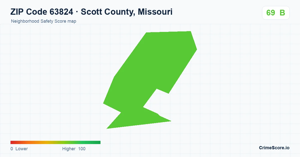 ZIP Code 63824 in Scott County, Missouri neighborhood Safety Score map