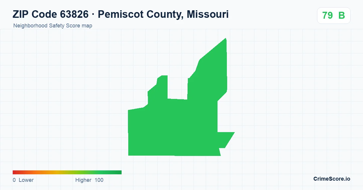 ZIP Code 63826 in Pemiscot County, Missouri neighborhood Safety Score map