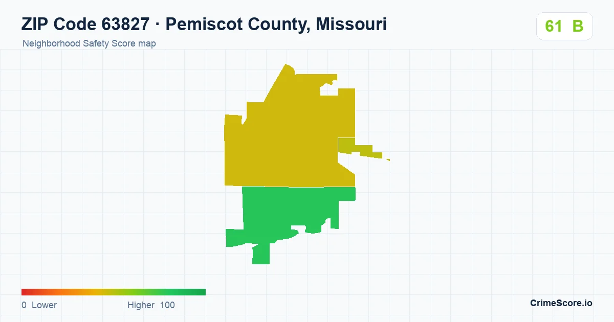 ZIP Code 63827 in Pemiscot County, Missouri neighborhood Safety Score map