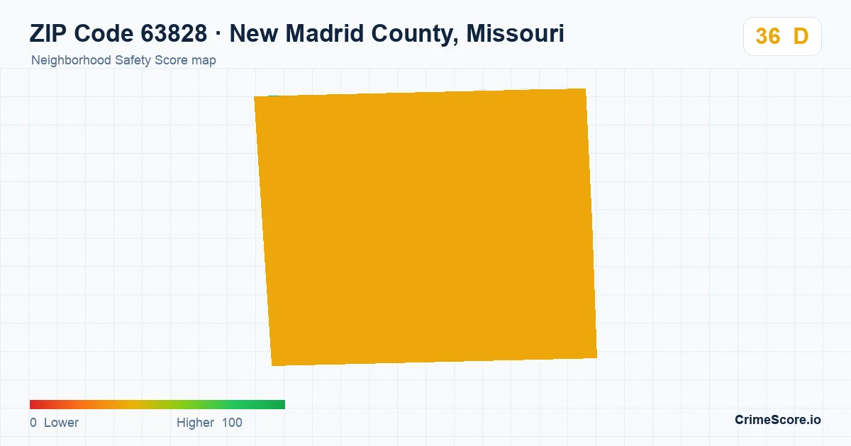 ZIP Code 63828 in New Madrid County, Missouri neighborhood Safety Score map