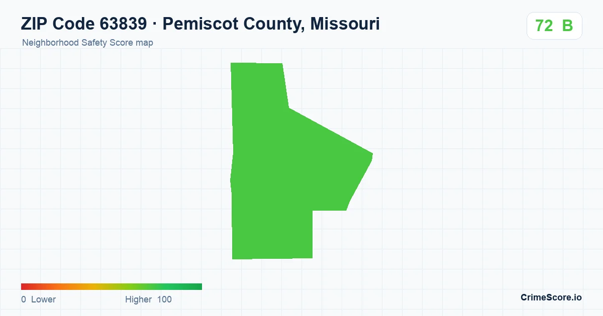 ZIP Code 63839 in Pemiscot County, Missouri neighborhood Safety Score map