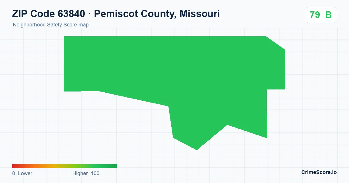 ZIP Code 63840 in Pemiscot County, Missouri neighborhood Safety Score map