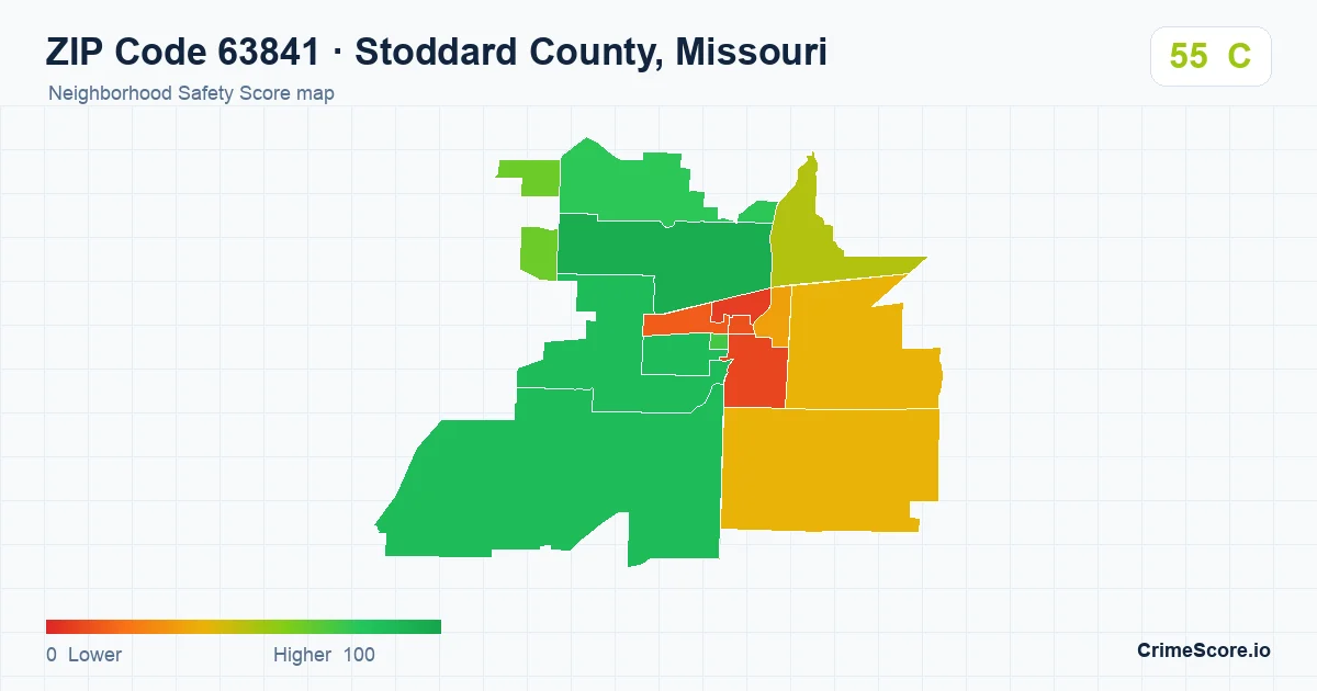 ZIP Code 63841 in Stoddard County, Missouri neighborhood Safety Score map
