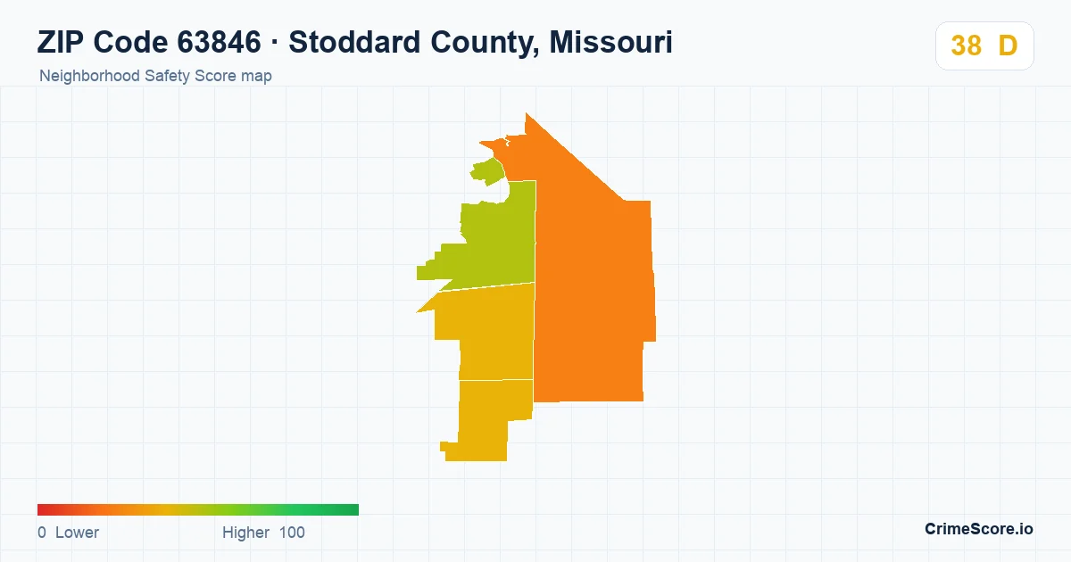 ZIP Code 63846 in Stoddard County, Missouri neighborhood Safety Score map