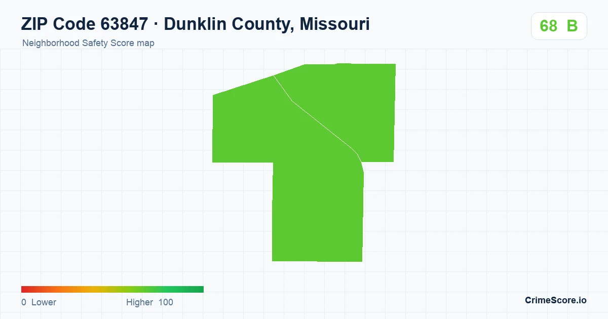 ZIP Code 63847 in Dunklin County, Missouri neighborhood Safety Score map