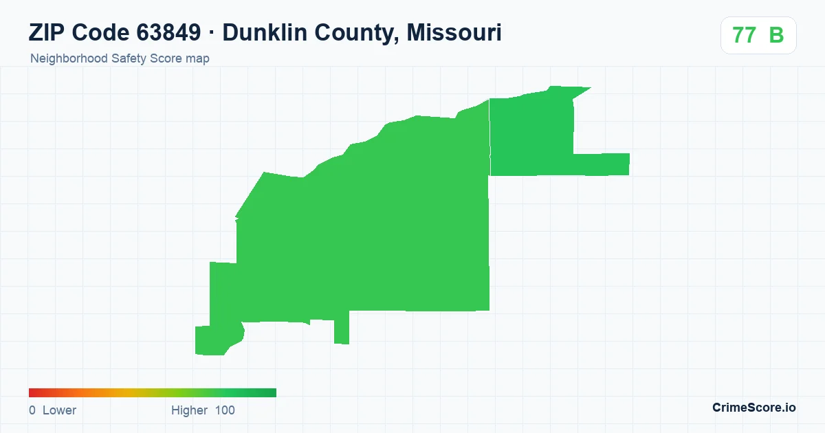 ZIP Code 63849 in Dunklin County, Missouri neighborhood Safety Score map