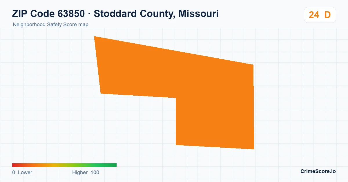 ZIP Code 63850 in Stoddard County, Missouri neighborhood Safety Score map