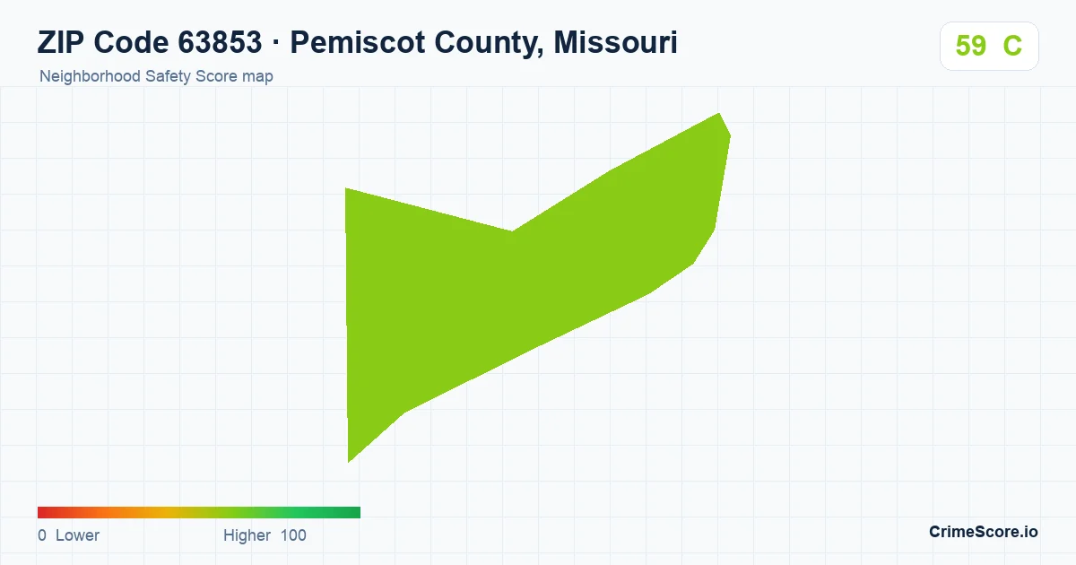 ZIP Code 63853 in Pemiscot County, Missouri neighborhood Safety Score map