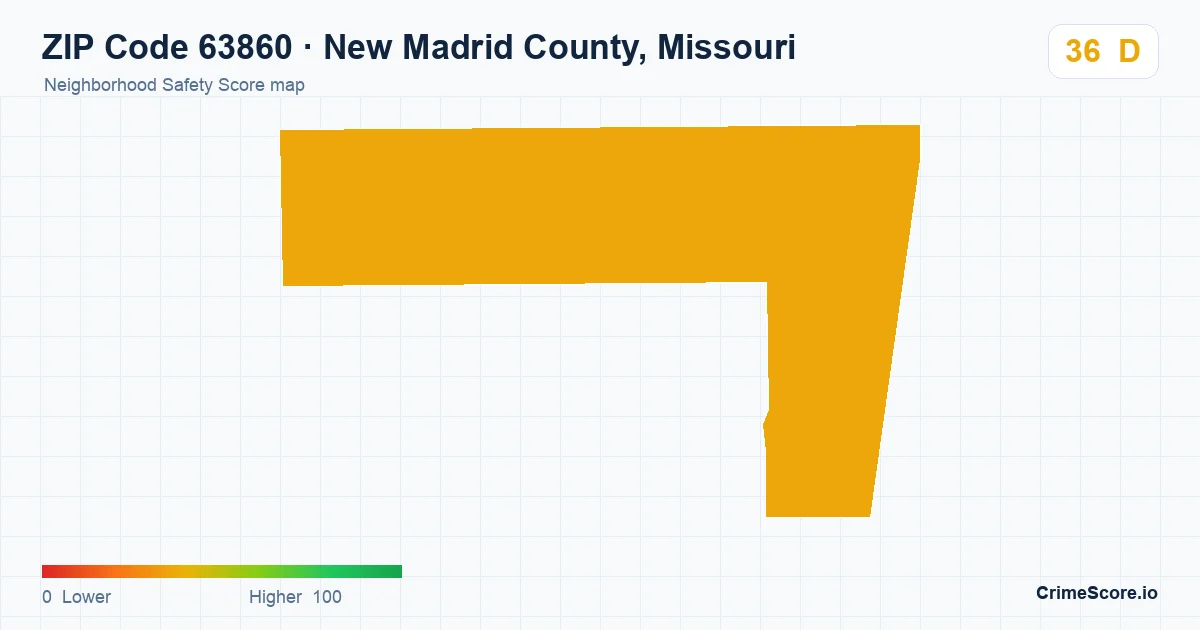 ZIP Code 63860 in New Madrid County, Missouri neighborhood Safety Score map