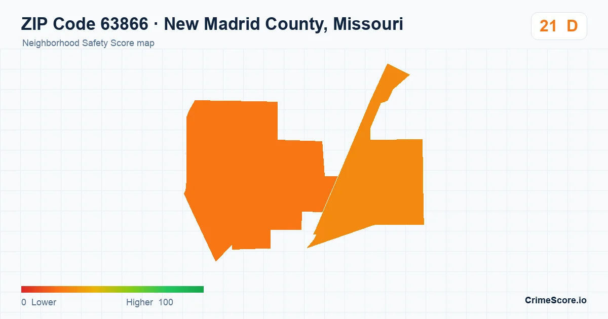 ZIP Code 63866 in New Madrid County, Missouri neighborhood Safety Score map
