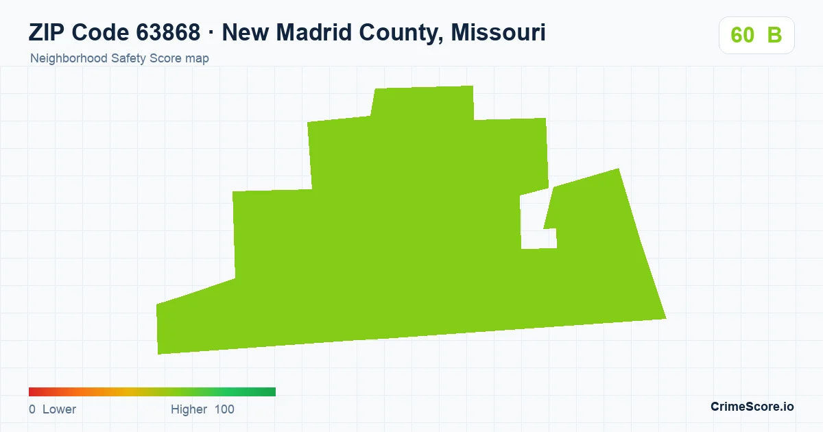 ZIP Code 63868 in New Madrid County, Missouri neighborhood Safety Score map