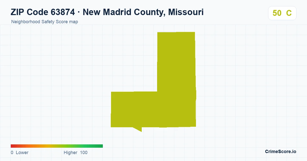 ZIP Code 63874 in New Madrid County, Missouri neighborhood Safety Score map
