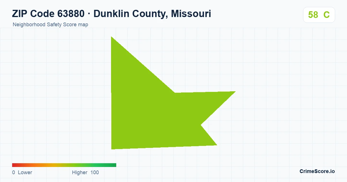ZIP Code 63880 in Dunklin County, Missouri neighborhood Safety Score map
