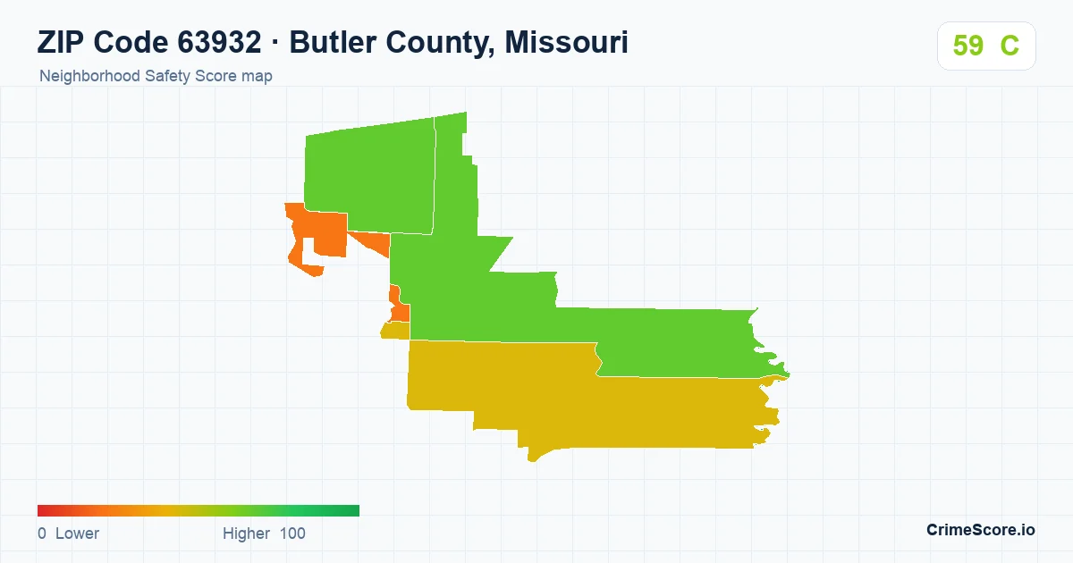 ZIP Code 63932 in Butler County, Missouri neighborhood Safety Score map