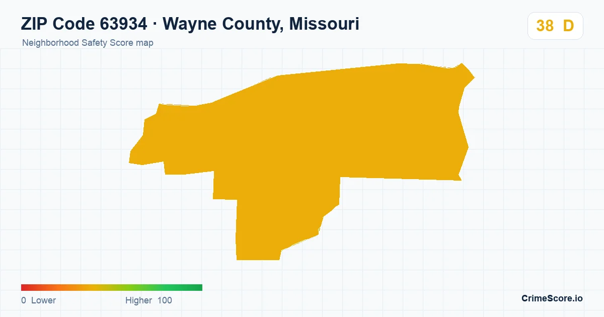 ZIP Code 63934 in Wayne County, Missouri neighborhood Safety Score map