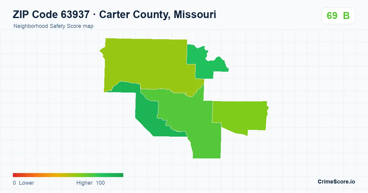 ZIP Code 63937 in Carter County, Missouri neighborhood Safety Score map