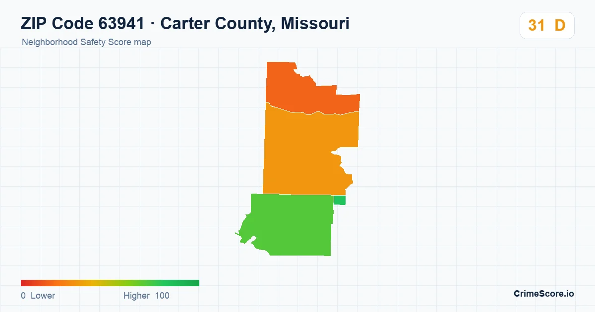 ZIP Code 63941 in Carter County, Missouri neighborhood Safety Score map
