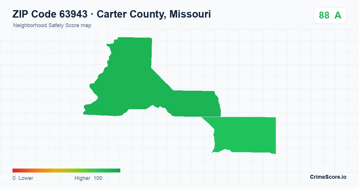ZIP Code 63943 in Carter County, Missouri neighborhood Safety Score map