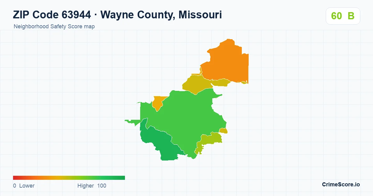 ZIP Code 63944 in Wayne County, Missouri neighborhood Safety Score map