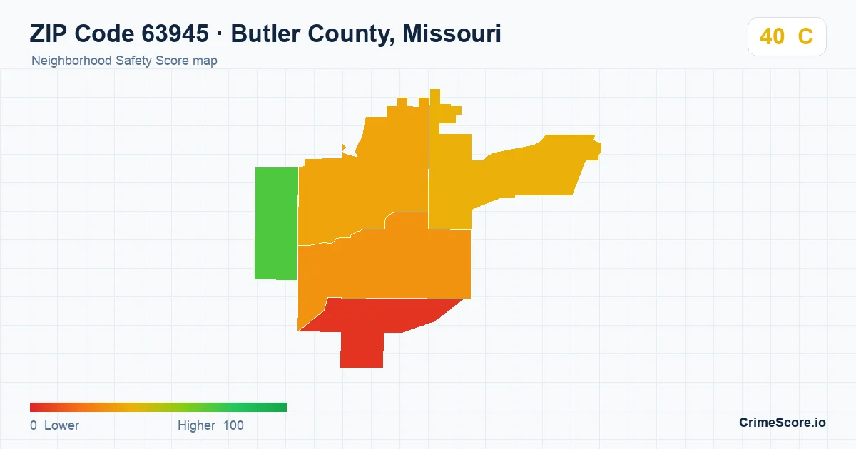 ZIP Code 63945 in Butler County, Missouri neighborhood Safety Score map