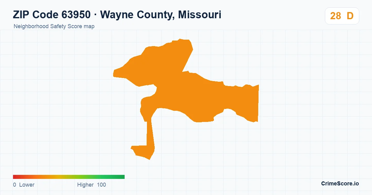 ZIP Code 63950 in Wayne County, Missouri neighborhood Safety Score map
