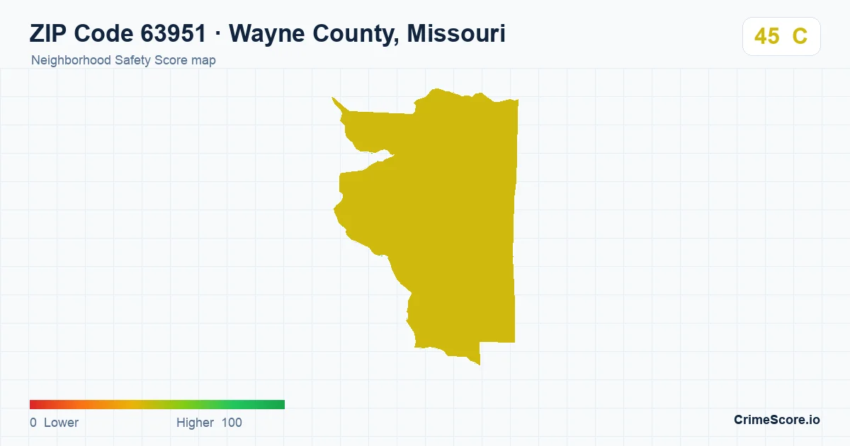 ZIP Code 63951 in Wayne County, Missouri neighborhood Safety Score map