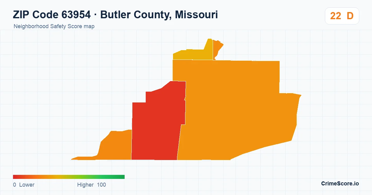 ZIP Code 63954 in Butler County, Missouri neighborhood Safety Score map
