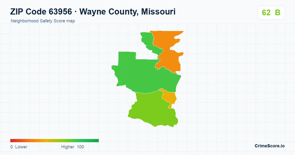 ZIP Code 63956 in Wayne County, Missouri neighborhood Safety Score map