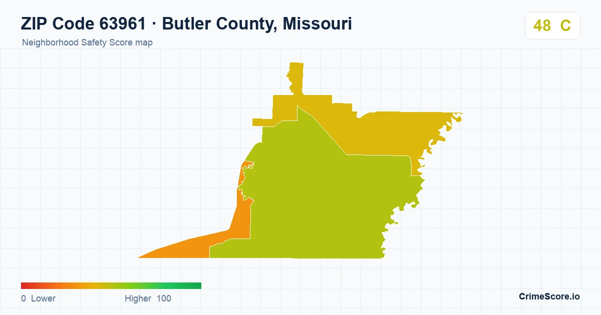 ZIP Code 63961 in Butler County, Missouri neighborhood Safety Score map