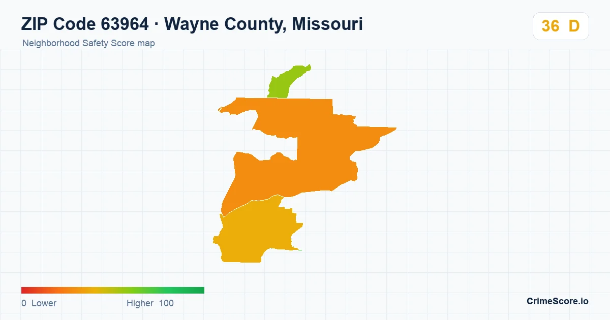 ZIP Code 63964 in Wayne County, Missouri neighborhood Safety Score map