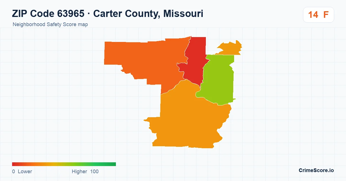 ZIP Code 63965 in Carter County, Missouri neighborhood Safety Score map