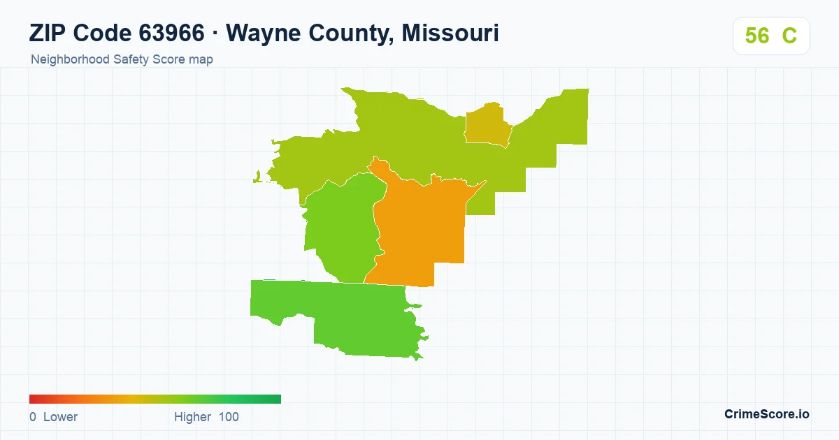ZIP Code 63966 in Wayne County, Missouri neighborhood Safety Score map