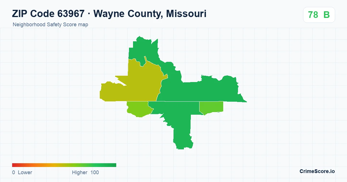 ZIP Code 63967 in Wayne County, Missouri neighborhood Safety Score map
