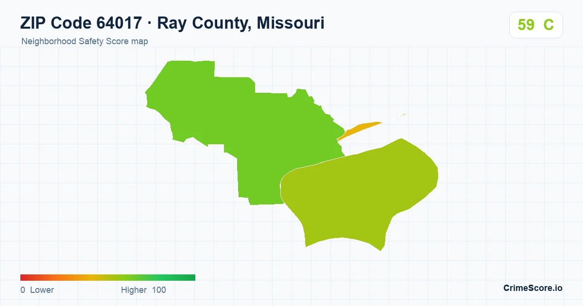 ZIP Code 64017 in Ray County, Missouri neighborhood Safety Score map