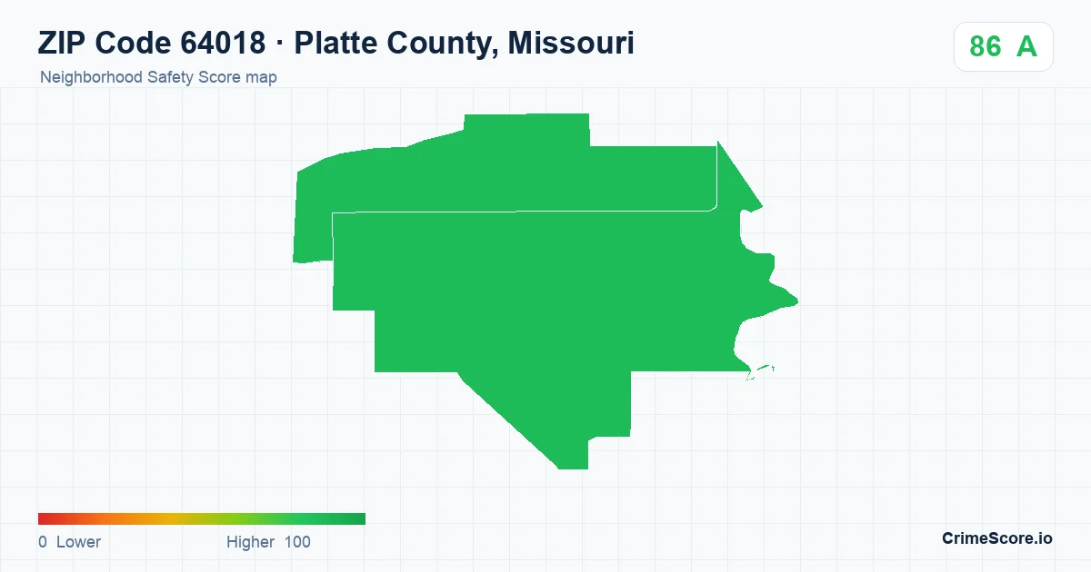 ZIP Code 64018 in Platte County, Missouri neighborhood Safety Score map