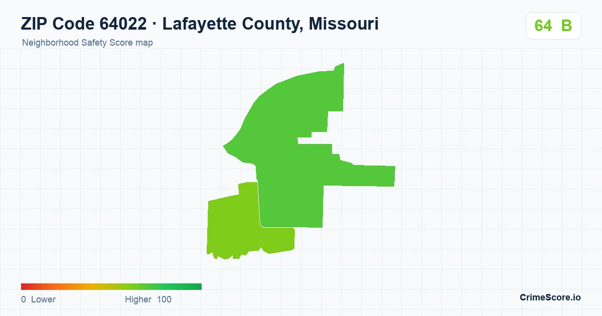 ZIP Code 64022 in Lafayette County, Missouri neighborhood Safety Score map