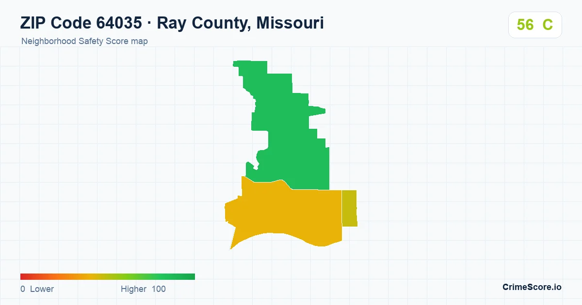 ZIP Code 64035 in Ray County, Missouri neighborhood Safety Score map
