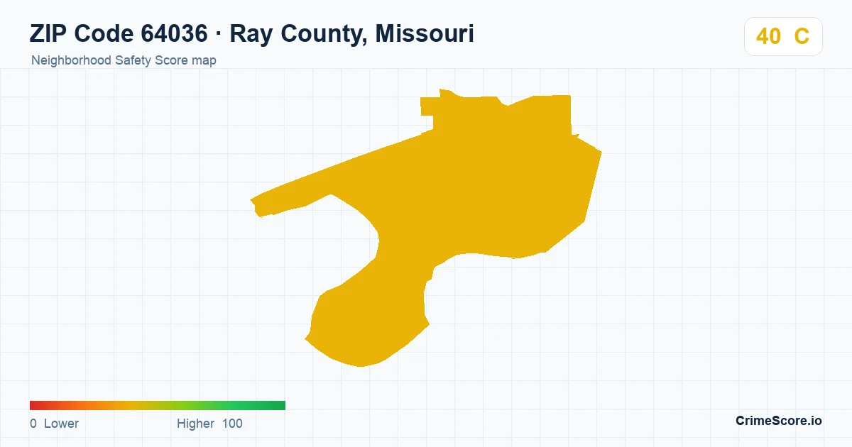 ZIP Code 64036 in Ray County, Missouri neighborhood Safety Score map