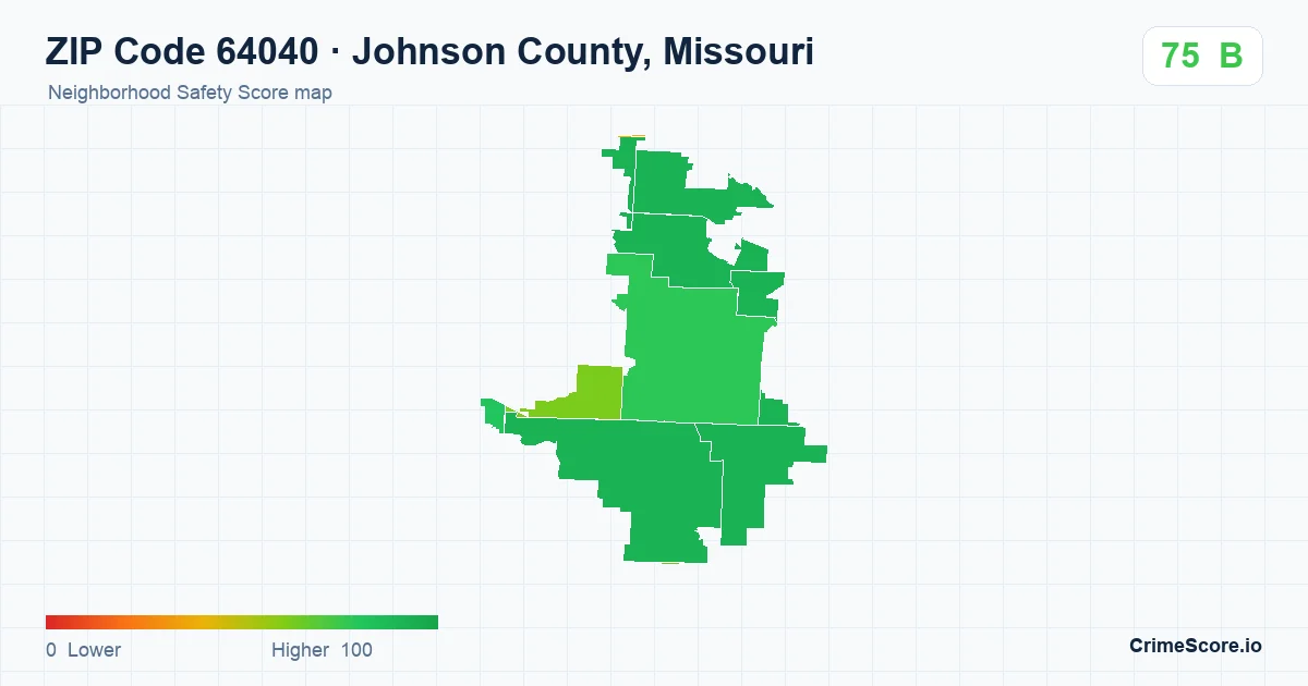 ZIP Code 64040 in Johnson County, Missouri neighborhood Safety Score map
