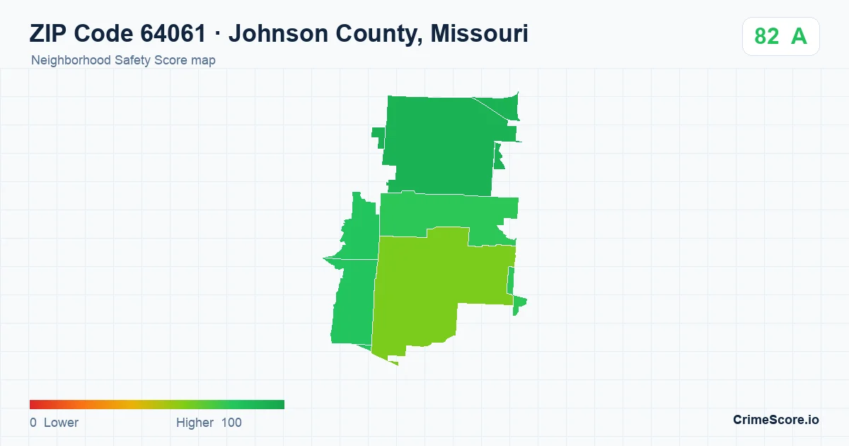 ZIP Code 64061 in Johnson County, Missouri neighborhood Safety Score map
