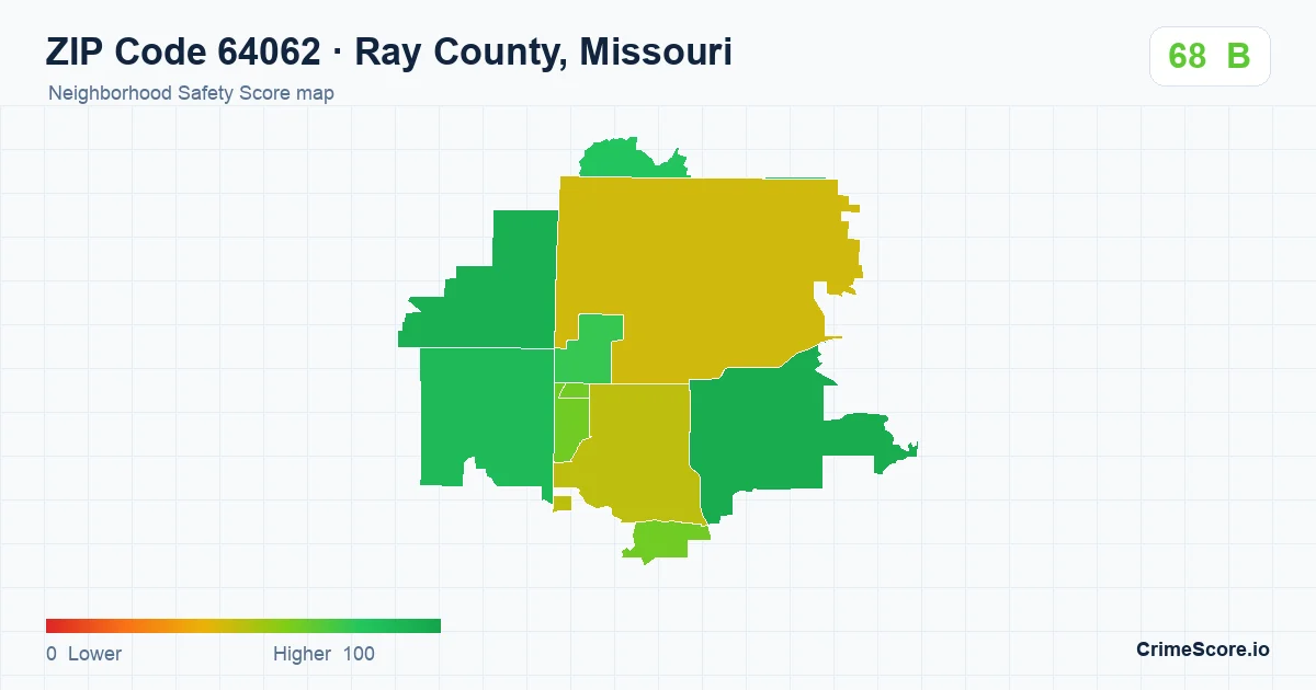 ZIP Code 64062 in Ray County, Missouri neighborhood Safety Score map