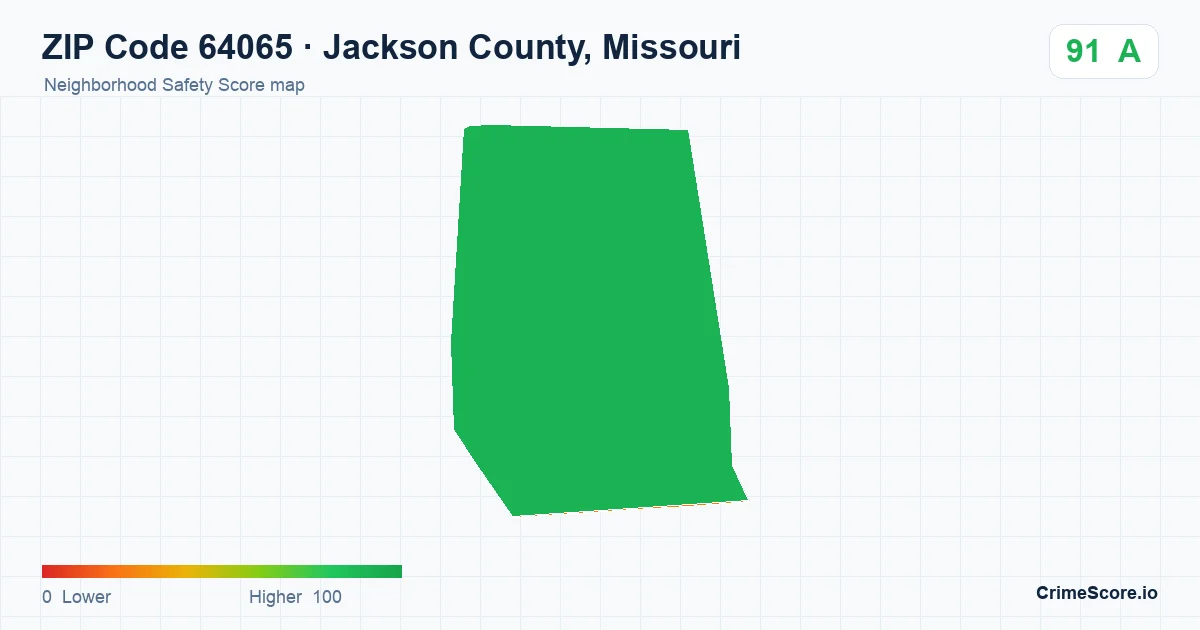 ZIP Code 64065 in Jackson County, Missouri neighborhood Safety Score map
