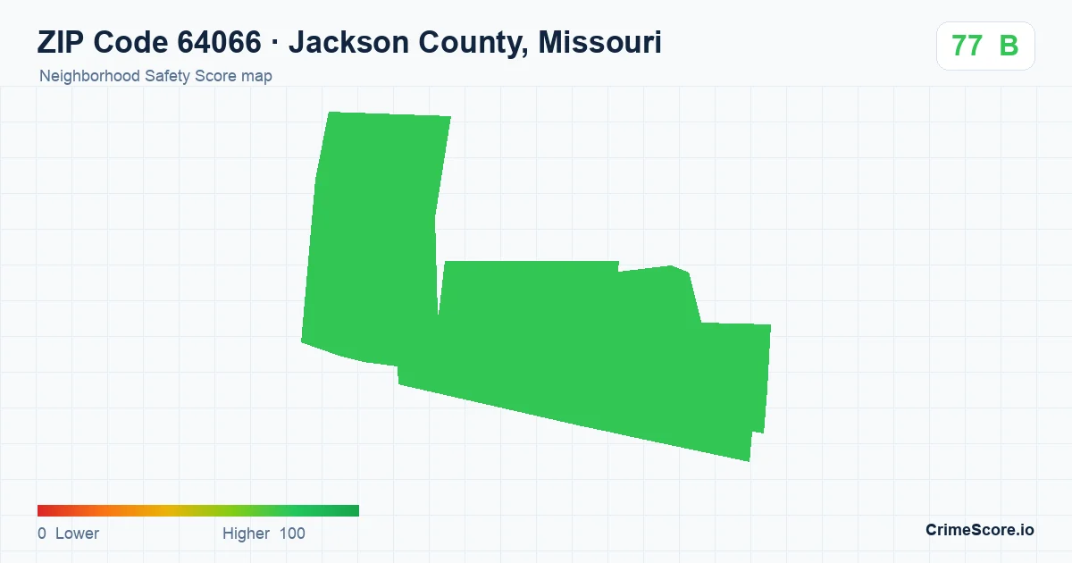 ZIP Code 64066 in Jackson County, Missouri neighborhood Safety Score map