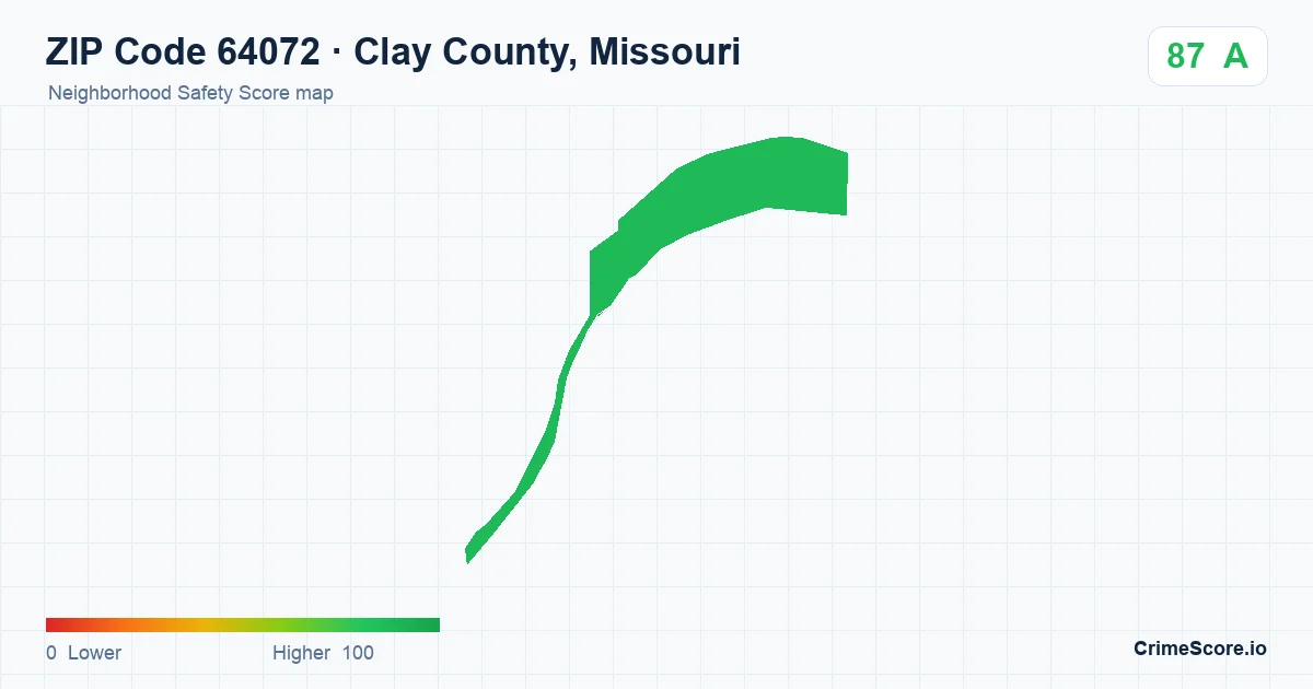 ZIP Code 64072 in Clay County, Missouri neighborhood Safety Score map