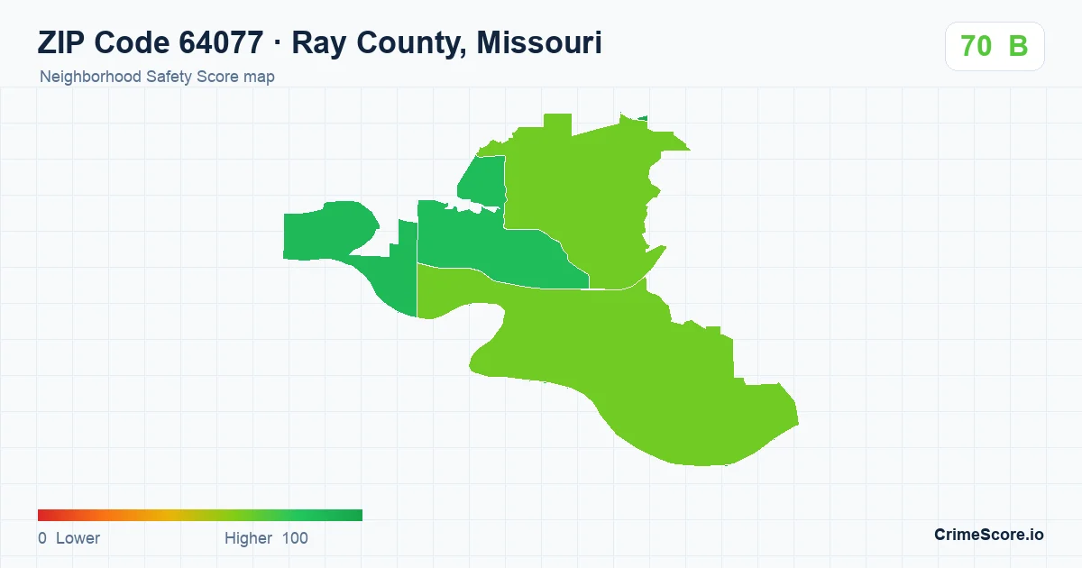 ZIP Code 64077 in Ray County, Missouri neighborhood Safety Score map