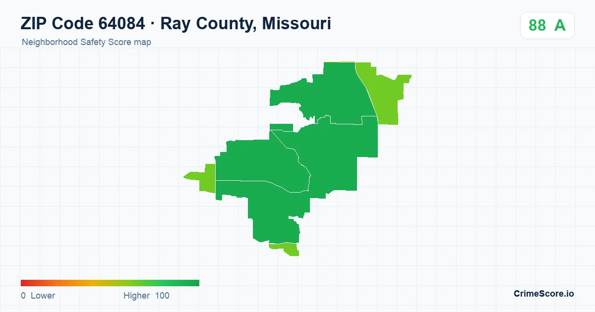 ZIP Code 64084 in Ray County, Missouri neighborhood Safety Score map