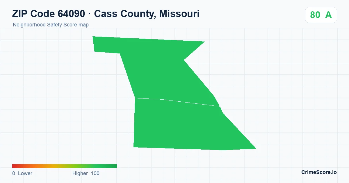ZIP Code 64090 in Cass County, Missouri neighborhood Safety Score map